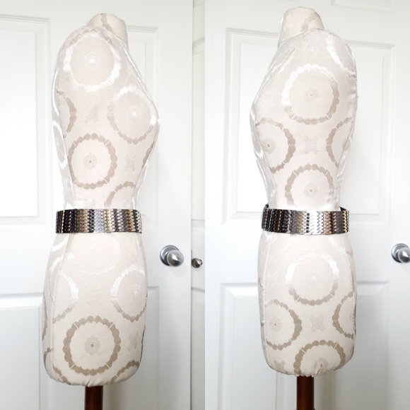 BCBG Maxazria metallic stretch waist belt S gold bronze silver metal scales - Picture 5 of 16